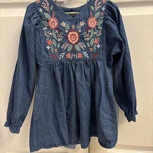 Bonnie Jean Size 5 Girls "BLUE CHAMBRAY" Embroidered Tunic Top. Fall. Long